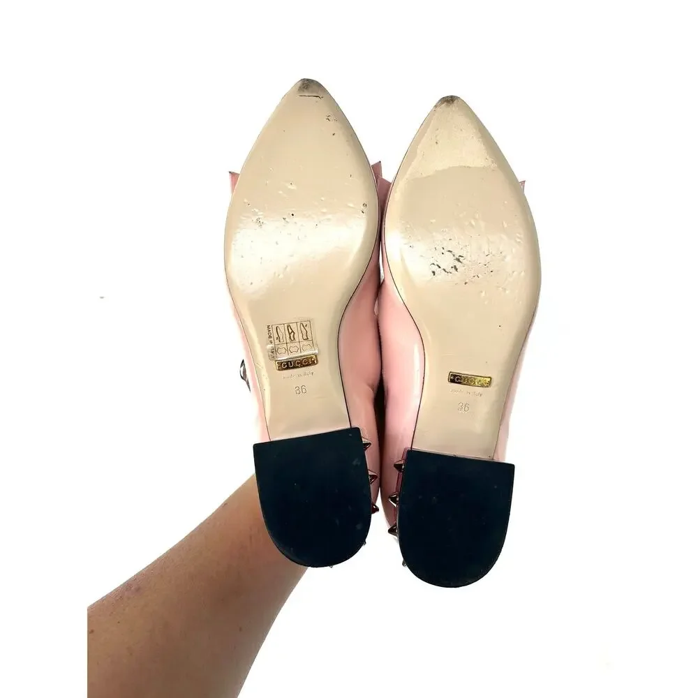Gucci Vernice Crystal Bow Spike Ballerina Ballet Flats Perfect Pink 36 Sadie 6